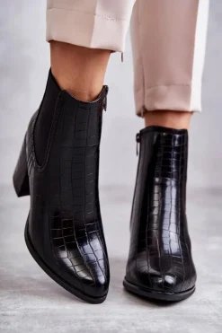 Damskie Boto Wężowe Skórzane Botki La.Fi 260038B-XC Czarne