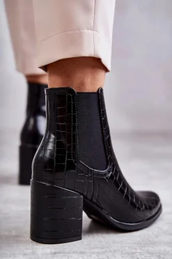 Damskie Boto Wężowe Skórzane Botki La.Fi 260038B-XC Czarne