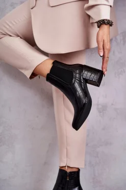 Damskie Boto Wężowe Skórzane Botki La.Fi 260038B-XC Czarne