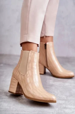 Boto Wężowe Skórzane Botki La.Fi 260038BE-XC Beżowe