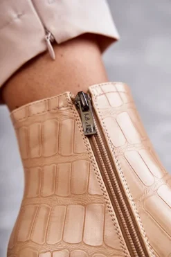 Boto Wężowe Skórzane Botki La.Fi 260038BE-XC Beżowe