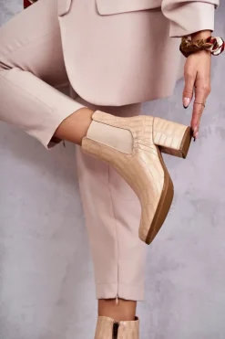 Boto Wężowe Skórzane Botki La.Fi 260038BE-XC Beżowe