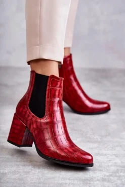 Boto Botki Na Słupku|Botki Zimowe Damskie*Wężowe Skórzane Botki La.Fi 260038R-XC Czerwone