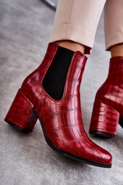 Boto Botki Na Słupku|Botki Zimowe Damskie*Wężowe Skórzane Botki La.Fi 260038R-XC Czerwone