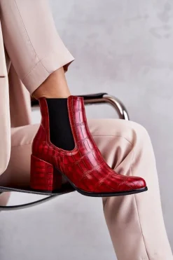 Boto Botki Na Słupku|Botki Zimowe Damskie*Wężowe Skórzane Botki La.Fi 260038R-XC Czerwone