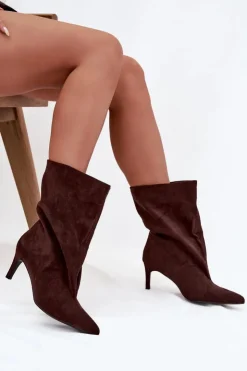 Damskie Boto Wsuwane Botki Damskie Na Szpilce Czekoladowe Solvienne