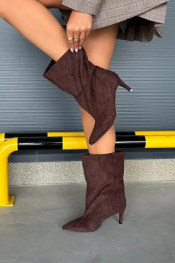 Damskie Boto Wsuwane Botki Damskie Na Szpilce Czekoladowe Solvienne