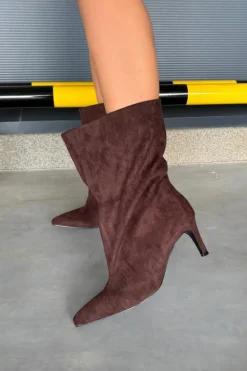 Damskie Boto Wsuwane Botki Damskie Na Szpilce Czekoladowe Solvienne