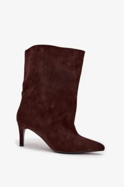 Damskie Boto Wsuwane Botki Damskie Na Szpilce Czekoladowe Solvienne