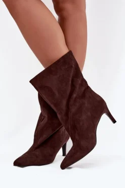 Damskie Boto Wsuwane Botki Damskie Na Szpilce Czekoladowe Solvienne