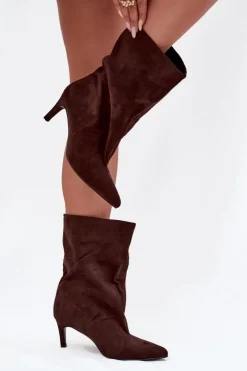 Damskie Boto Wsuwane Botki Damskie Na Szpilce Czekoladowe Solvienne