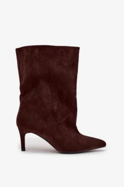 Damskie Boto Wsuwane Botki Damskie Na Szpilce Czekoladowe Solvienne