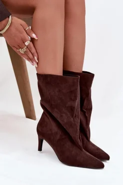 Damskie Boto Wsuwane Botki Damskie Na Szpilce Czekoladowe Solvienne
