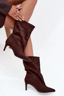 Damskie Boto Wsuwane Botki Damskie Na Szpilce Czekoladowe Solvienne
