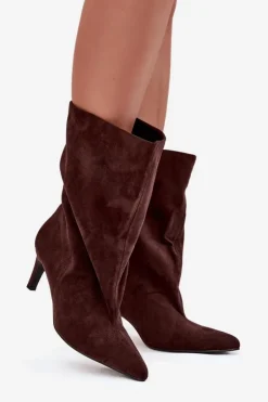 Damskie Boto Wsuwane Botki Damskie Na Szpilce Czekoladowe Solvienne