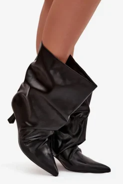 Damskie Boto Wsuwane Botki Damskie Na Szpilce Z Marszczoną Cholewką Czarne Inarisse