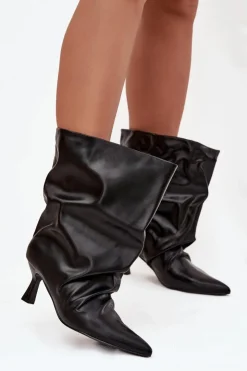 Damskie Boto Wsuwane Botki Damskie Na Szpilce Z Marszczoną Cholewką Czarne Inarisse