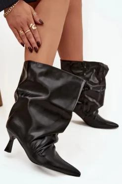 Damskie Boto Wsuwane Botki Damskie Na Szpilce Z Marszczoną Cholewką Czarne Inarisse