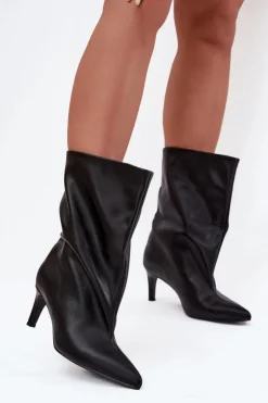 Damskie Boto Wsuwane Botki Damskie Na Szpilce Czarne Solvienne