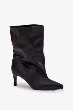 Damskie Boto Wsuwane Botki Damskie Na Szpilce Czarne Solvienne