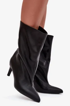 Damskie Boto Wsuwane Botki Damskie Na Szpilce Czarne Solvienne
