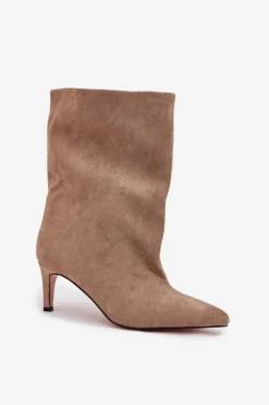 Boto Botki Ocieplane|Botki Na Obcasie*Wsuwane Botki Damskie Na Szpilce Beżowe Solvienne Beżowy