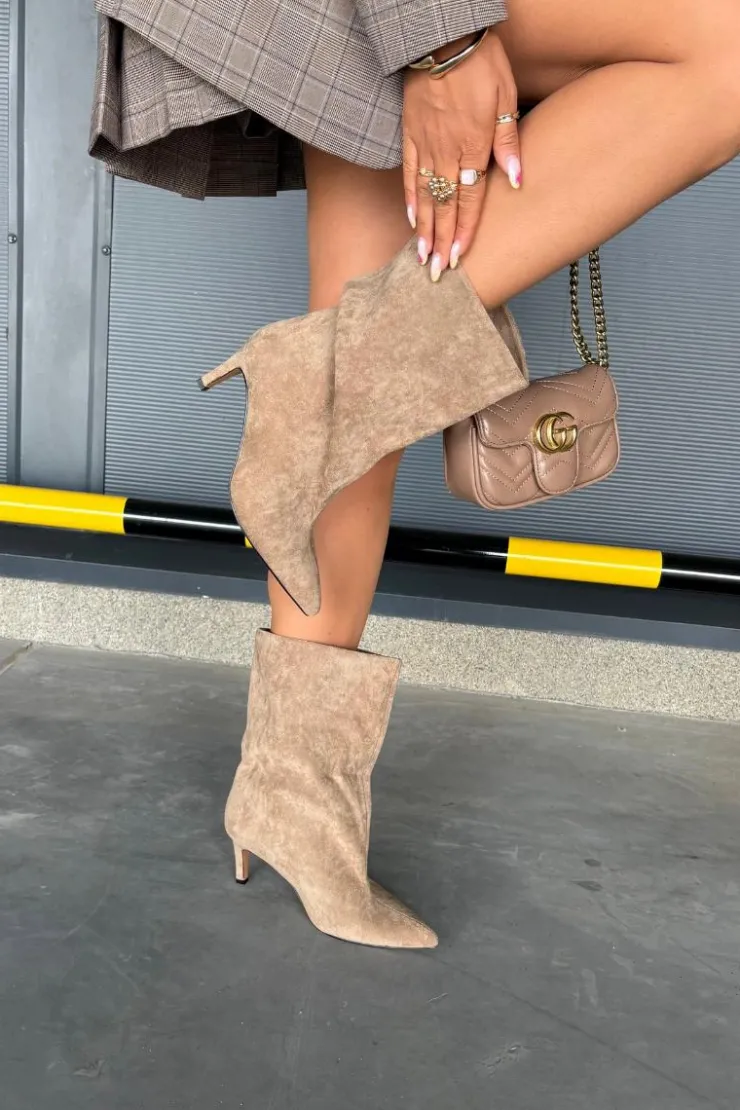 Boto Botki Ocieplane|Botki Na Obcasie*Wsuwane Botki Damskie Na Szpilce Beżowe Solvienne Beżowy