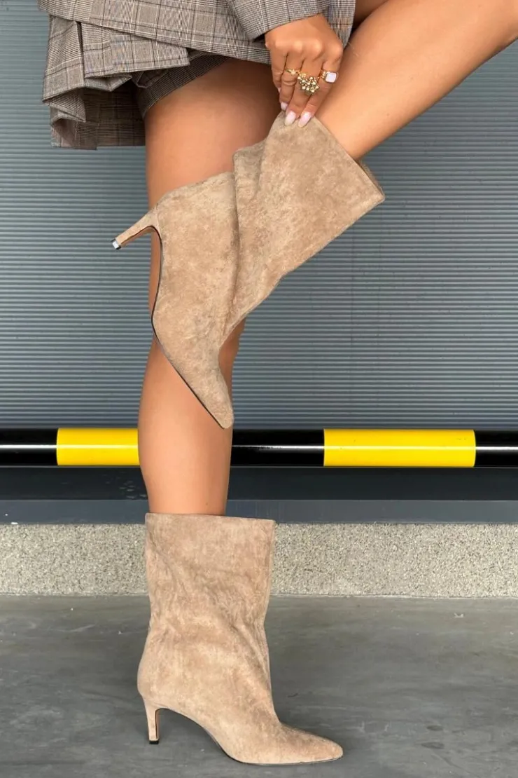 Boto Botki Ocieplane|Botki Na Obcasie*Wsuwane Botki Damskie Na Szpilce Beżowe Solvienne Beżowy