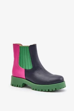 Sale Boto Wsuwane Botki Damskie Na Płaskim Obcasie Skórzane Lewski 3611 Multikolor