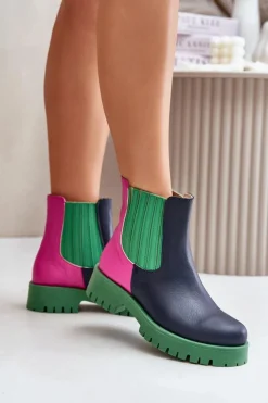 Sale Boto Wsuwane Botki Damskie Na Płaskim Obcasie Skórzane Lewski 3611 Multikolor