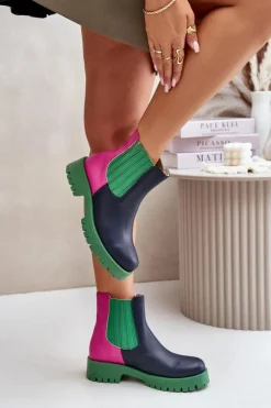 Sale Boto Wsuwane Botki Damskie Na Płaskim Obcasie Skórzane Lewski 3611 Multikolor