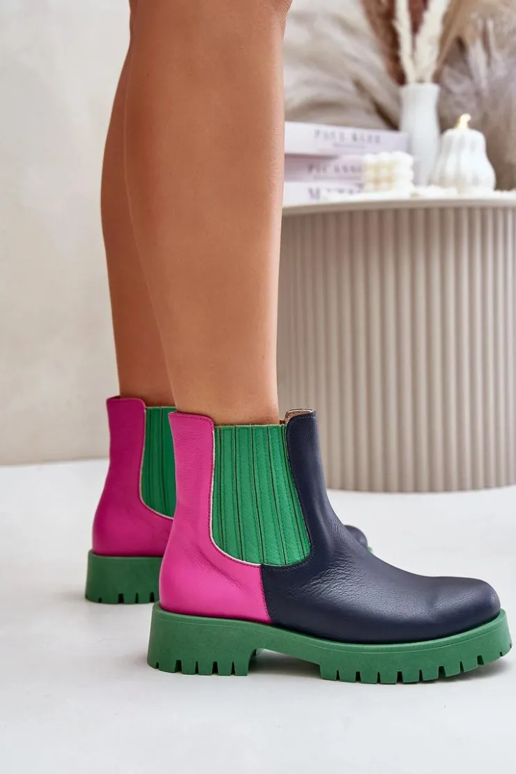 Sale Boto Wsuwane Botki Damskie Na Płaskim Obcasie Skórzane Lewski 3611 Multikolor