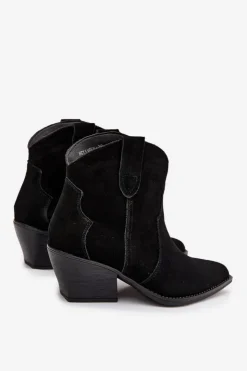 Damskie Boto Wsuwane Botki Kowbojki Damskie Z Naturalnego Zamszu Czarne Beretta