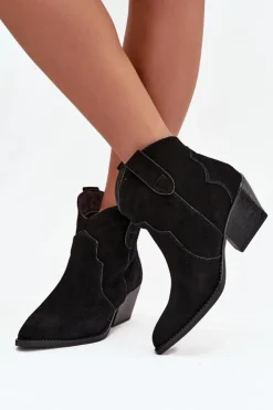 Damskie Boto Wsuwane Botki Kowbojki Damskie Z Naturalnego Zamszu Czarne Beretta