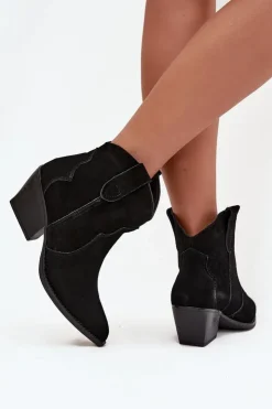 Damskie Boto Wsuwane Botki Kowbojki Damskie Z Naturalnego Zamszu Czarne Beretta