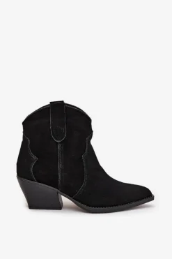 Damskie Boto Wsuwane Botki Kowbojki Damskie Z Naturalnego Zamszu Czarne Beretta