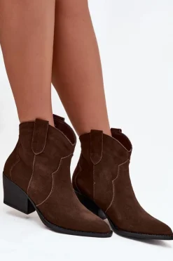 Sale Boto Wsuwane Botki Kowbojki Damskie Z Naturalnego Zamszu Czekoladowe Beretta Brązowy