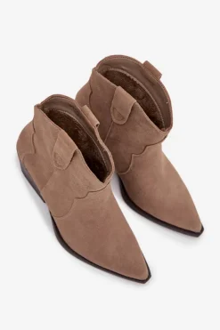 Clearance Boto Wsuwane Botki Kowbojki Damskie Z Naturalnego Zamszu Beżowe Beretta Beżowy