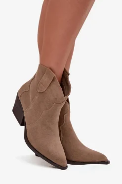 Clearance Boto Wsuwane Botki Kowbojki Damskie Z Naturalnego Zamszu Beżowe Beretta Beżowy