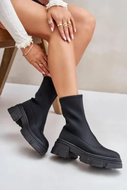 Boto Czarne Botki|Botki Płaskie*Wsuwane Botki Na Płaskim Obcasie Czarne Ravendria