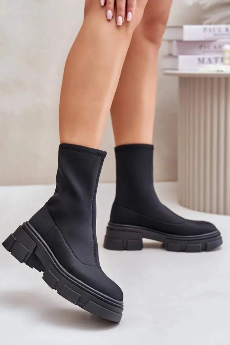 Boto Czarne Botki|Botki Płaskie*Wsuwane Botki Na Płaskim Obcasie Czarne Ravendria