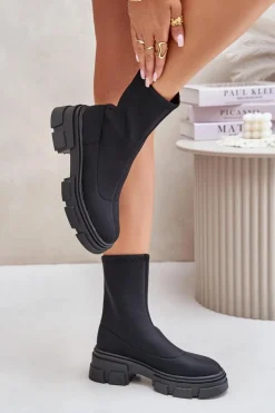 Boto Czarne Botki|Botki Płaskie*Wsuwane Botki Na Płaskim Obcasie Czarne Ravendria