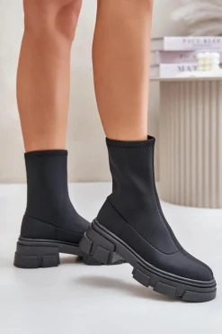Boto Czarne Botki|Botki Płaskie*Wsuwane Botki Na Płaskim Obcasie Czarne Ravendria