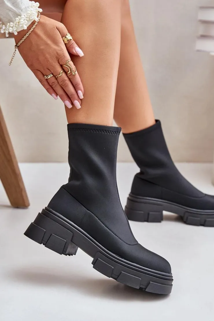 Boto Czarne Botki|Botki Płaskie*Wsuwane Botki Na Płaskim Obcasie Czarne Ravendria