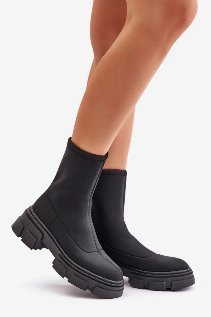 Boto Czarne Botki|Botki Płaskie*Wsuwane Botki Na Płaskim Obcasie Czarne Ravendria