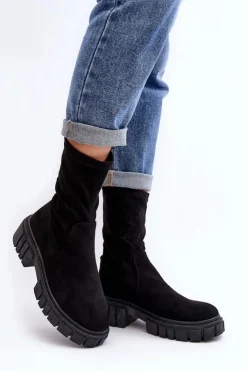 Boto Botki Płaskie|Botki Workery*Wsuwane Botki Workery Na Płaskim Obcasie Czarne Divella