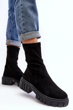 Boto Botki Płaskie|Botki Workery*Wsuwane Botki Workery Na Płaskim Obcasie Czarne Divella