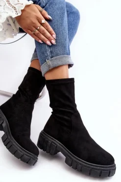 Boto Botki Płaskie|Botki Workery*Wsuwane Botki Workery Na Płaskim Obcasie Czarne Divella