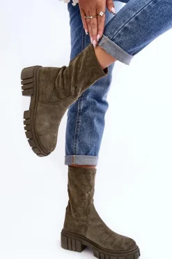 New Boto Wsuwane Botki Workery Na Płaskim Obcasie Zielone Divella