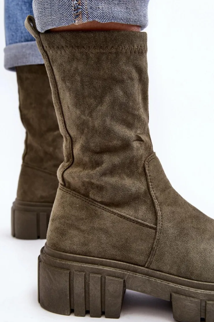 New Boto Wsuwane Botki Workery Na Płaskim Obcasie Zielone Divella